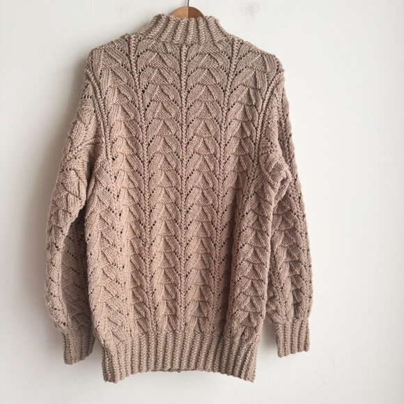 Vintage Hand made Beige Brown Chunky Knit Cardigan Zip Up M - Picture 4 of 4